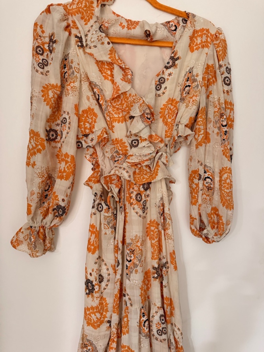 bishop + young Cream and Tan Printed Ruffle Maxi Dress 0133 - Picture 4 of 4